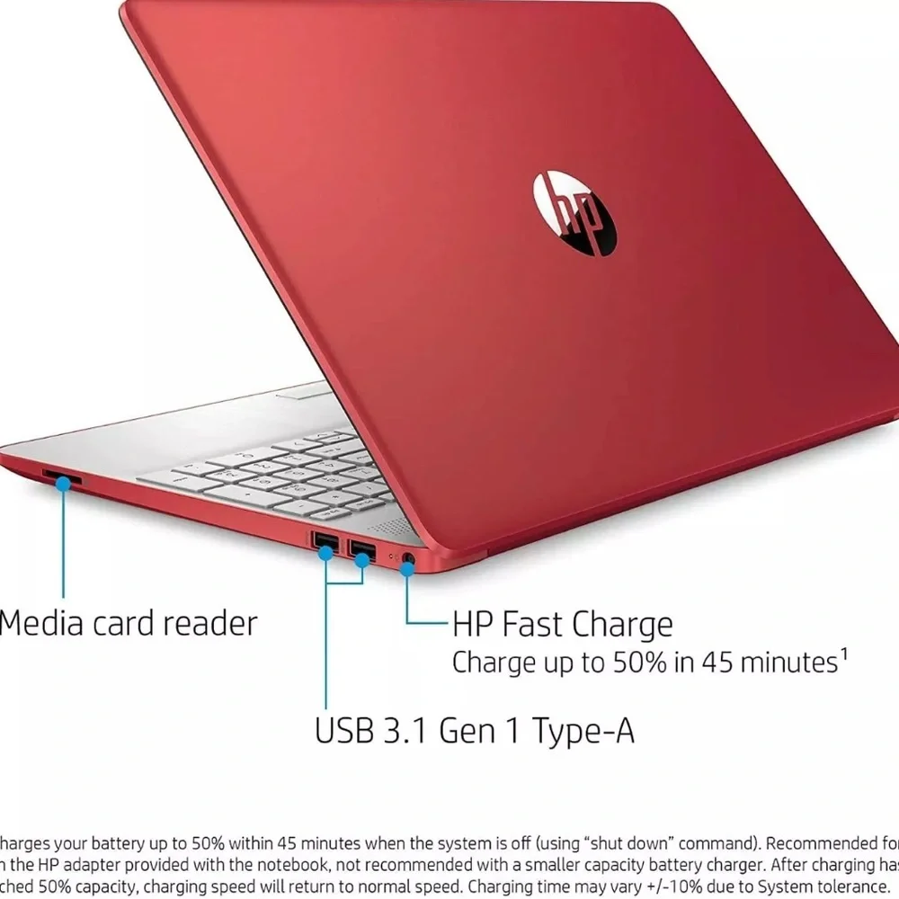 HP Silver Laptop with Red Accents